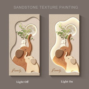 Quadro Decorativo Moderno Art Deco con Texture Arenaria, Elefante con Luce LED, Dipinto Verticale da Appendere <span class=keywords><strong>per</strong></span> Arredamento Casa - Product Image 4