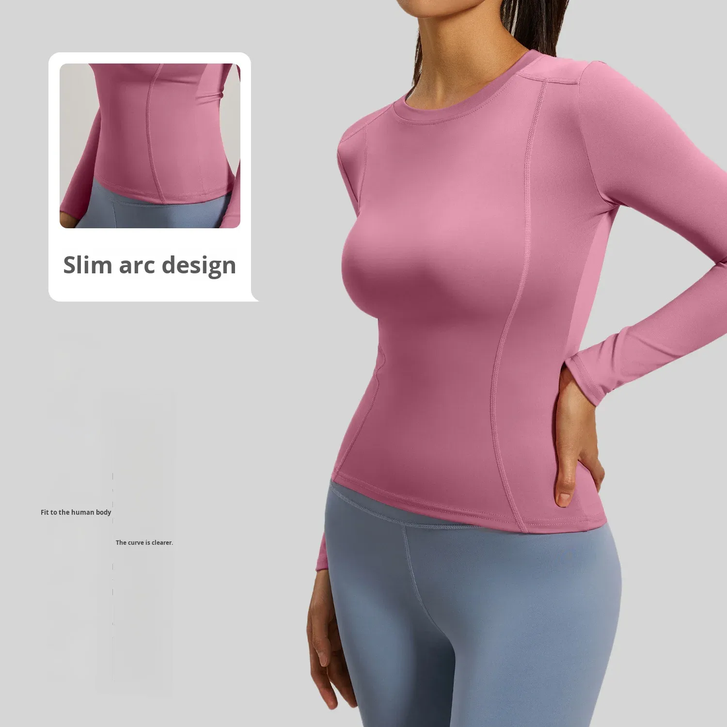 Juyitang Women's Slim-Fitting Round-Neck Long-Sleeved Yoga Clothing Top Fitness Running Sports T-Shirt Skinny Fit Front