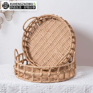 Handmade Round Woven <b>Basket</b> Small Size For Food <b>Storage</b> Desktop Organizer Natural Rattan Craft <b>Basket</b> - Product Image 3
