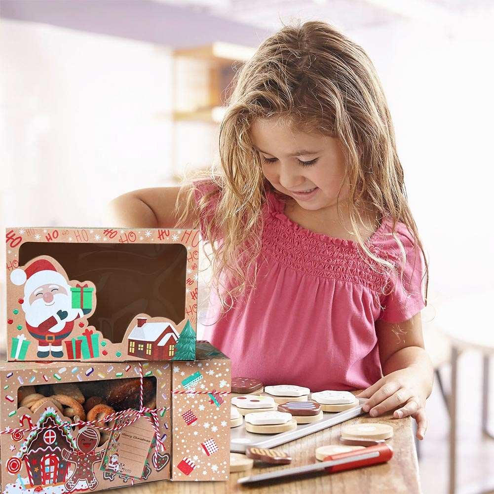 Ourwarm, regalo de Navidad, diseño de caja de pastel de ventana de Navidad para panadería de Navidad, galleta, pastel, Brownie Packaging