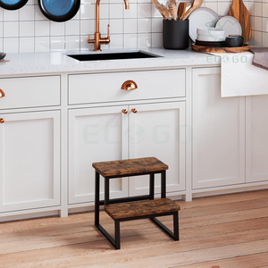 Banc en <span class=keywords><strong>bois</strong></span> à 2 niveaux chaise enfant en bas âge enfants cuisine étagère de rangement <span class=keywords><strong>escabeau</strong></span> avec cadre en métal - Product Image 3