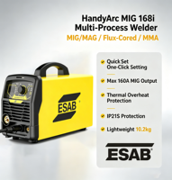 Machine à souder ESAB HandyArc MIG 168i 2-en-1 MIG/MMA 160A, soudeuse à inverter portable, nouvelle, 220V, pour la maison