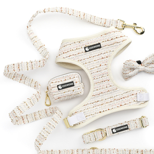 頑丈なカスタムツイード製調節可能なペットハーネス、高級犬用首輪とリードセット、犬用ハーネス（ノープル）、工場直販 - Product Image 1