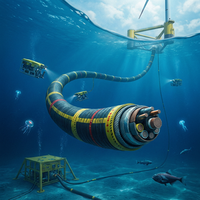 Câble hybride sous-marin dynamique PrimePro 35 kV : Alimentation moyenne tension + Fibre optique, blindé à double fil d'acier, pour l'éolien offshore et la marine