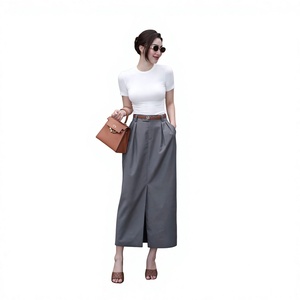 CV167 Luxury Women Solid High Waist Tailored <b>Pleated</b> Ankle Length Pencil <b>Skirt</b> Wholesale - Product Image 1