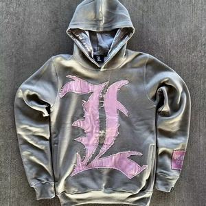 Ensemble de survêtement pour homme avec broderie personnalisée, effet délavé et décoloré, comprenant un sweat à capuche et un pantalon de jogging évasé - Product Image 2