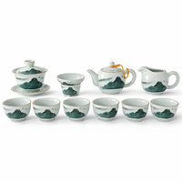 Service à thé chinois 13 pièces en porcelaine Grande Muraille, coffret cadeau, service à thé Gongfu, théière Gaiwan, Cha Hai, 8 tasses, peinture paysagère, bord doré