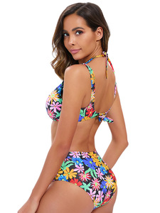 Traje de baño de una pieza con estampado de patrón sólido con estilo de las mujeres americanas europeas Sexy diseño de espalda recortado tamaño transpirable - Product Image 6