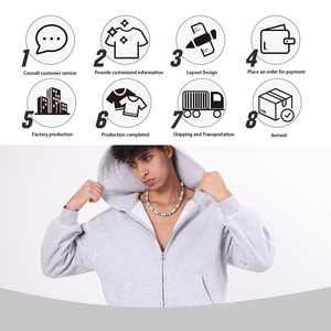 Sudadera con capucha y cremallera para hombre con logo personalizado, forro polar de 350G, corte holgado, diseño de costura de 3 agujas y 5 hilos. - Product Image 5