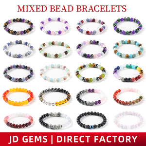 JD GEMS 천연석 원형 비즈 팔찌 (부의 유인, 스트레스 해소, 수면 보조, 건강, 경력, 행운을 빌어요) - Product Image 1