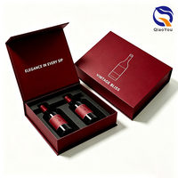 Kotak Kemasan Anggur Magnetik Kertas Kaku Merah Premium untuk Presentasi Botol Sampanye Mewah