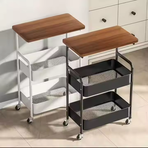 주방 및 욕실용 테이블 보드가있는 소형 3 단 철제 이동식 선반 4 륜 스낵 보관 카트 - Product Image 3
