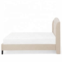 Belle couleur ivoire double reine roi taille boutons tête de lit arrière ailé stable cadre en bois massif faux lit en tissu d'ameublement