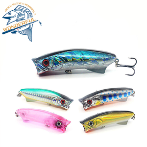 Good Quality 11g 80mm Artificial Plastic Hard Bait Saltwater Casting Sea Bass Top Water Wobblers Boat Fishing Popper Lure