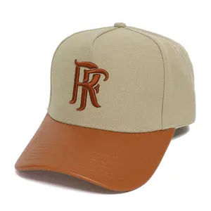 Hat makers wholesale small quantities of high quality leather hats customizable logo 5 panel 3 D logo baseball caps for men