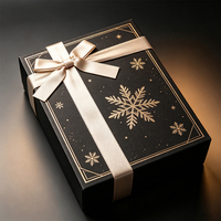 Boîte cadeau rigide en carton gris personnalisée avec nœud en ruban de soie imprimé Noël pour thé, vin, boissons, bonbons, aliments, emballage de courses et de fêtes