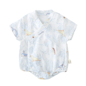 Mameluco de bebé 2026 de verano, fino, de gasa, algodón de bambú, Clase A, para recién nacido, manga corta, unisex, ropa de bebé transpirable - Product Image 1