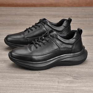 Chaussures habillées en cuir véritable à bout rond et lacets pour hommes, semelle extérieure en caoutchouc souple, style uni pour mariage d'automne - Product Image 2