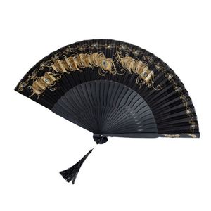Éventail pliant en bambou fait main, nouveau style ancien, paon doré, art populaire peint, vert bleu noir, cadeau d'affaires traditionnel Hanfu - Product Image 1