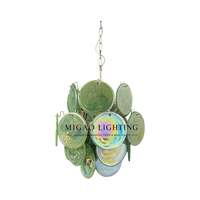 Lustre en verre rétro médiéval haut de gamme français, suspension en disques superposés motif nuage vert pour villa, salon et salle à manger
