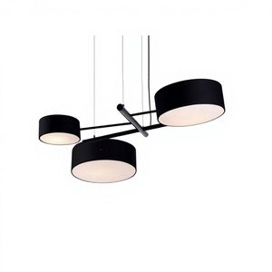Lámpara Colgante Moderna Negra con Pantalla Cilíndrica Redonda, Lámpara LED para Sala de Estar, Altura Ajustable, Cuerpo de Metal, Base para Bombilla E27 - Product Image 1