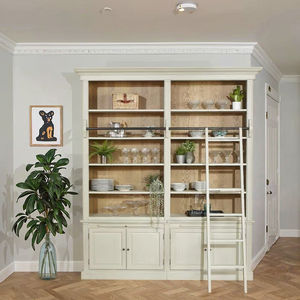 Combinazione Libreria a Scaffali di Lusso in Legno Massello Stile Moderno Americano per Soggiorno Appartamento di Alta Gamma con Scala - Product Image 6