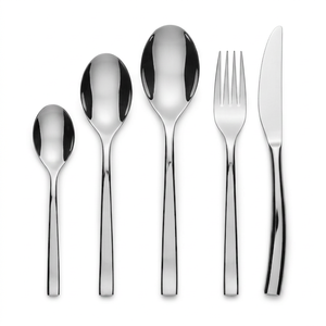 Ensemble de couverts minimalistes en acier inoxydable, finition miroir haute brillance, compatible lave-vaisselle, collection de couverts pour mariage - Product Image 1