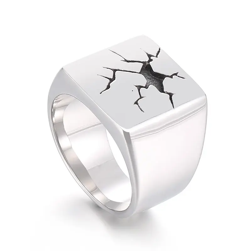 멋진 스테인레스 스틸 반지 힙합 실버 기하학적 반지 남성용 펑크 블랙 균열 반지
