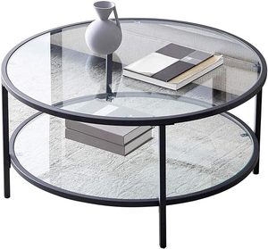 2 Tier <b>Round</b> <b>Coffee</b> <b>Table</b> Toughened Glass Top and Frame <b>Black</b> Powder Coated Modern Center/<b>Coffee</b> <b>Table</b> Versatile Stylish <b>Table</b> - Product Image 5