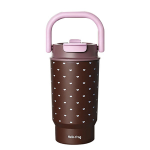 Women Stylish <b>Large</b> Handheld Insulated Coffee <b>Mug</b> Ceramic Liner Dual Drink Straw Water Bottle - Product Image 1