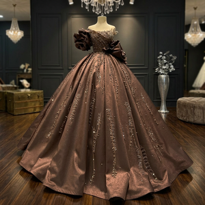 Vestido de Gala Borgoña con Hombros Descubiertos, Cuentas, Estilo Vintage, Cintura Imperio, Largo hasta el Suelo, Cola Desmontable, de Satén Brillante - Product Image 3