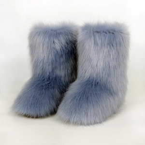 Bottes d'hiver en fourrure synthétique imitation renard et raton laveur, à tige courte, bout rond, semelle en caoutchouc, pour la <span class=keywords><strong>neige</strong></span> - Product Image 6