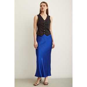 Elegante Falda Tubo de Satén Azul Marino con Corte en Biás, Cómoda para la Noche - Product Image 5