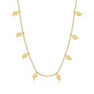 Collier pendentif feuille plaqué or délicat et fin, collier ras-du-cou feuille en acier inoxydable, bijoux - Product Image 4