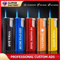 Briquet torche jet à coque métallique jetable, design logo personnalisé, flamme bleue coupe-vent, gaz butane, camping, écologique, portable