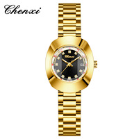 CHENXI 107 Montre de luxe classique pour couple, en alliage d'acier inoxydable doré, analogique à quartz, étanche, lumineuse, tendance