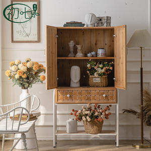 Solid Wood Sideboard With Doors Minimalist Retro Style Storage Cabinet <b>For</b> Living Room Entryway - Product Image 3