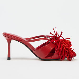 Nuevas Sandalias de Tacón Alto con Flecos Rojo <span class=keywords><strong>Coral</strong></span> de Verano, Elegantes y Sensuales, Zapatos de Mujer - Product Image 6
