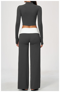 Conjunto Deportivo de 2 Piezas para Mujer, Top Corto sin Mangas de Poliéster Azul a Rayas, Pantalones Acampanados de Cintura Alta, Transpirable - Product Image 2