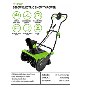 Souffleuse à neige <span class=keywords><strong>électrique</strong></span> Vertak <span class=keywords><strong>2000W</strong></span> avec largeur de travail de 50cm, goulotte à 180 ° et <span class=keywords><strong>tarière</strong></span> en acier à 4 lames pour le déneigement des allées et des jardins - Product Image 2