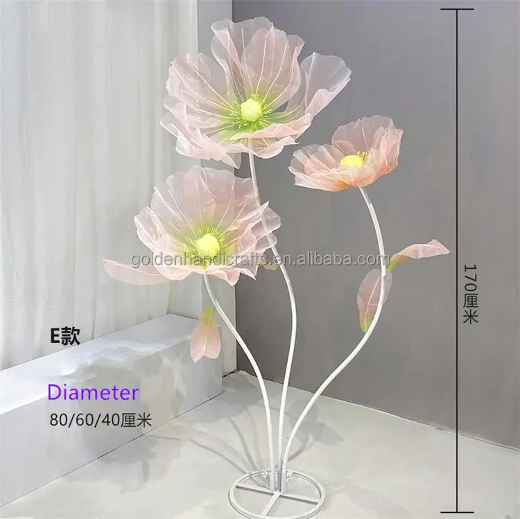 Qslh Ti424 Grote Bruiloft Bloemen Decoraties Prop Organza Pioen Klaproos Gigantische Bloem Decoratie Staande Bewegende Zijden Gigantische Bloemen