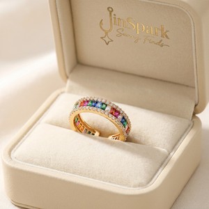 <span class=keywords><strong>Anello</strong></span> Regolabile JinSpark 'Spectrum Harmony' con Zircone Arcobaleno, Placcatura in Oro 18K, Grado AAA+, Creazione in Laboratorio, Anti-Ossidazione, per Donna - Product Image 6