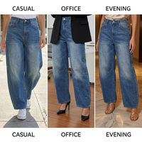 Jean ample à jambe large pour femme, style Y2K, effet délavé modéré, respirant, patchwork, coupe courbée, coupe ample, été