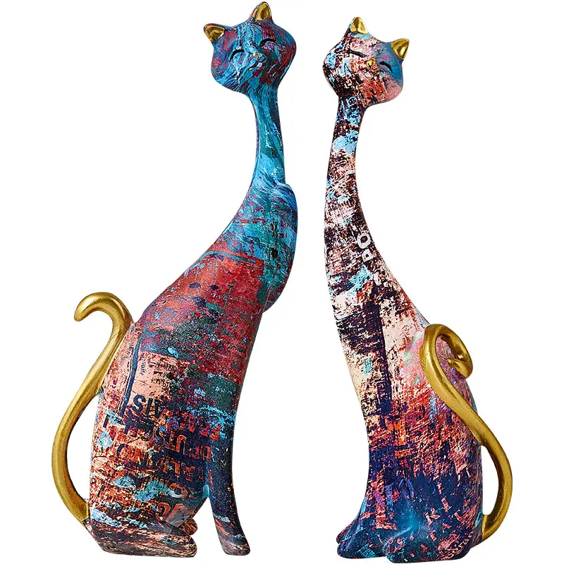 Estatua personalizada de pintura al óleo artística, figurita de gato para decoración del hogar, sala de estar, luz creativa, artículo de muebles de lujo