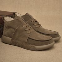 Bottes montantes rétro pour hommes en cuir véritable de haute qualité avec semelle souple en caoutchouc et lacets
