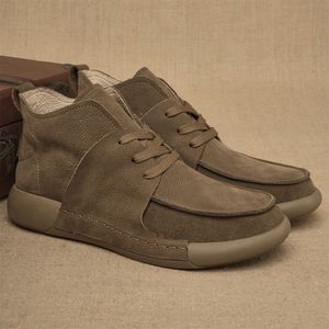 Bottes montantes rétro pour hommes en cuir véritable de haute qualité avec semelle souple en caoutchouc et lacets - Product Image 3