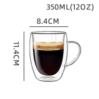 Verre à double paroi isolé 350 ml 12 oz avec une grande poignée facile à saisir en verre borosilicate pour les tasses à latte, cappuccino et café