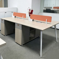 Bureau de travail en L moderne pour 2 personnes en MDF, avec cloison et armoire de rangement modulaire, vente directe d'usine en gros