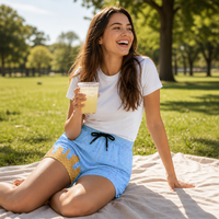 Shorts imprimés crème glacée pour femmes, taille élastique avec cordon de serrage, style Y2K mignon, décontracté, pour la plage et les vacances, vente en gros, personnalisation OEM