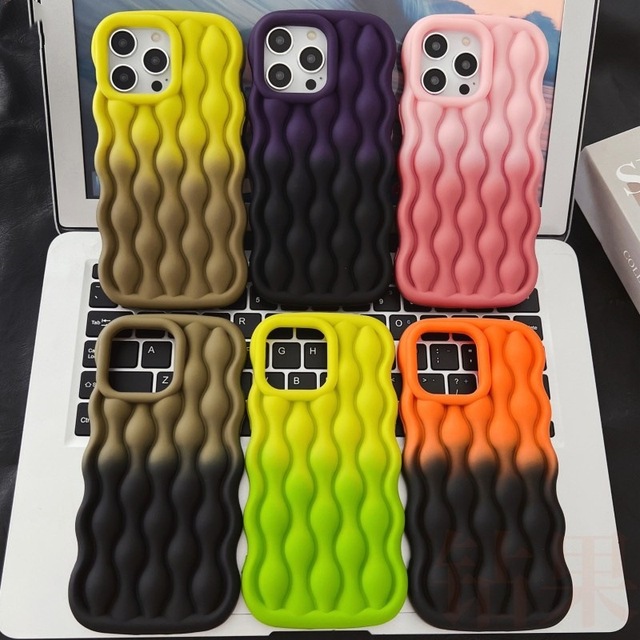 New Product Liquid Silicone Wavy Anti-fall Soft Shell Phone case for IPhone15 14 13 12 Pro Max